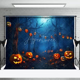 Aperturee - Scary Pumpkin Lantern Forest Halloween Backdrop