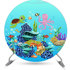 Aperturee - Sea Animals Plants Round Birthday Backdrop Kit For Kids