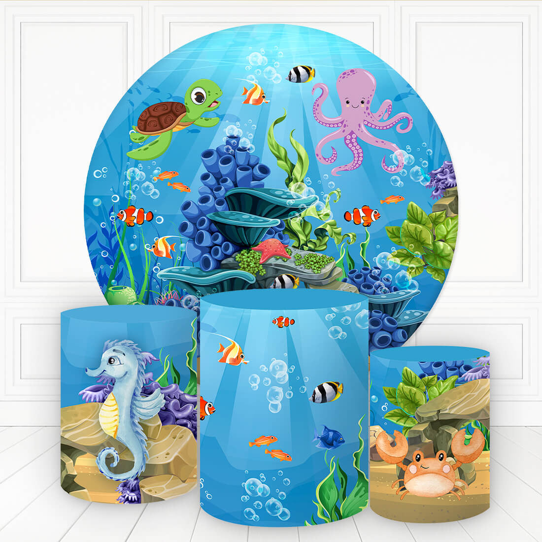 Aperturee Sea Animals Plants Round Birthday Backdrop Kit For Kids