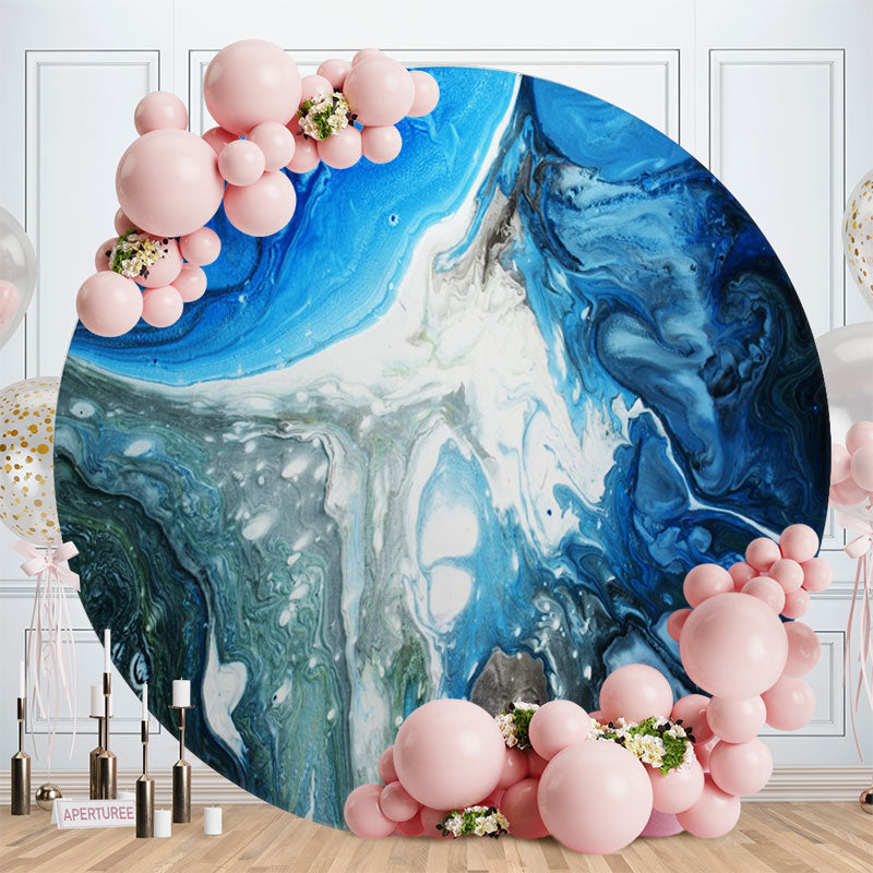 Aperturee - Sea Blue Abstract Line Round Birthday Party Backdrop