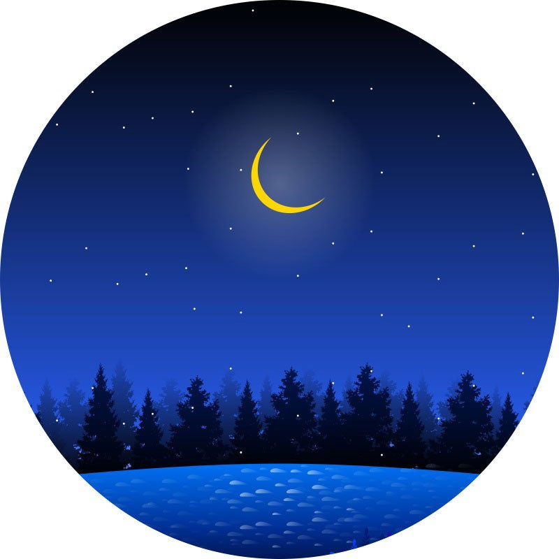 Aperturee - Sea Blue Sky And Moon Round Birthday Backdrop