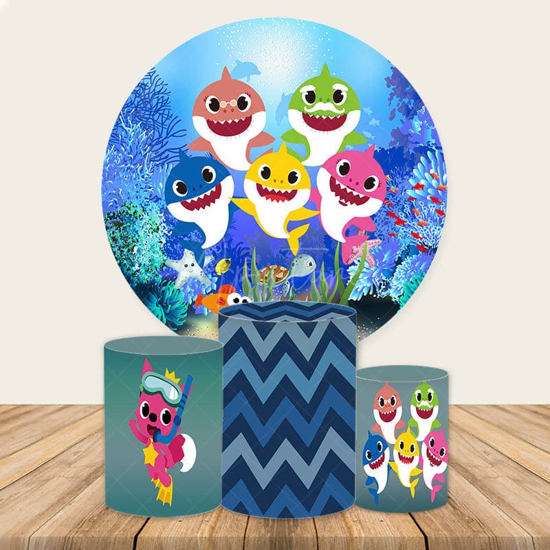 Aperturee Sea Wolrd Shark Round Kids Birthday Party Backdrop Kit