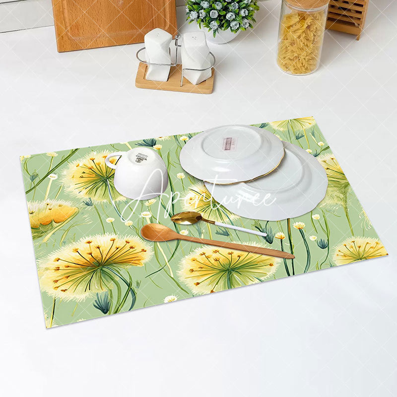 Aperturee - Seamless Yellow Floral Dining Set Of 4 Placemats