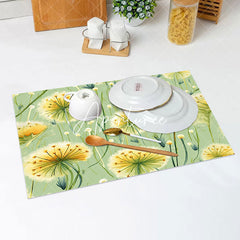 Aperturee - Seamless Yellow Floral Dining Set Of 4 Placemats