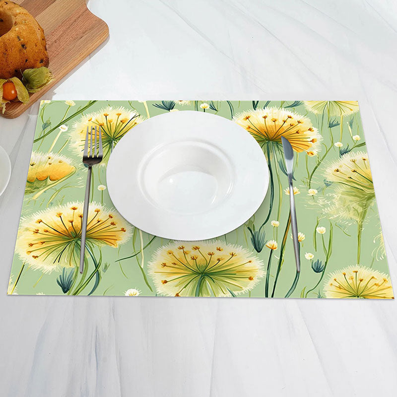 Aperturee - Seamless Yellow Floral Dining Set Of 4 Placemats