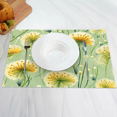 Aperturee - Seamless Yellow Floral Dining Set Of 4 Placemats