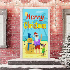 Aperturee - Seaside Santa Claus Merry Door Cover For Christmas
