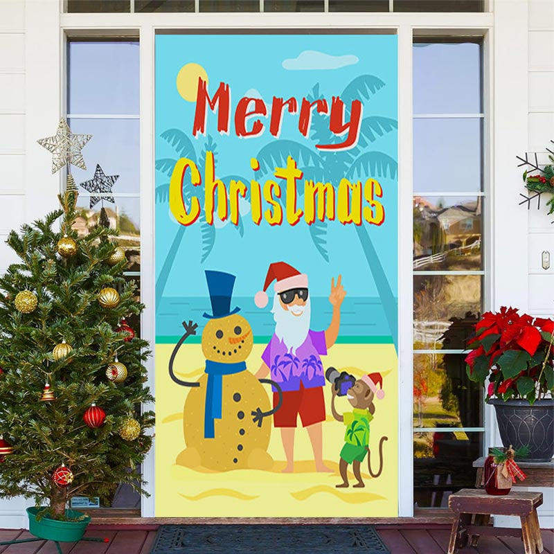 Aperturee - Seaside Santa Claus Merry Door Cover For Christmas