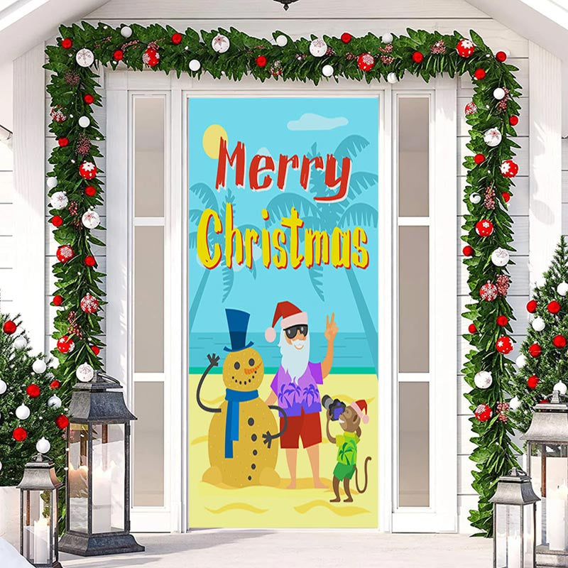 Aperturee - Seaside Santa Claus Merry Door Cover For Christmas
