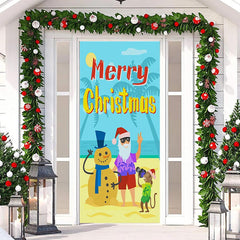 Aperturee - Seaside Santa Claus Merry Door Cover For Christmas