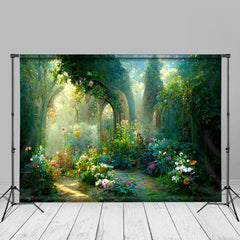 Aperturee - Secret Colorful Greenery Garden Flower Arch Backdrop