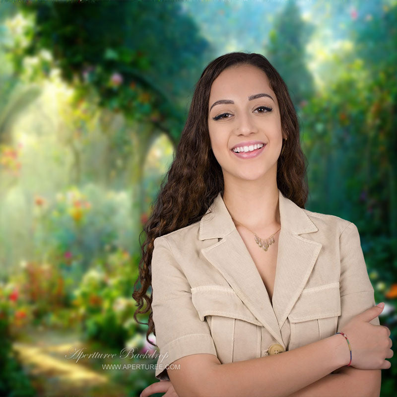 Aperturee - Secret Colorful Greenery Garden Flower Arch Backdrop