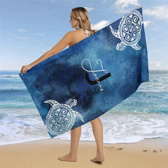 Aperturee - Sfumato Blue Sea Turtle Custom Beach Towel with Name