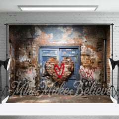 Aperturee - Shabby Brick Wall Heart Valentines Day Backdrop