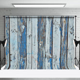Aperturee - Shabby Faded Blue Grey Stripe Wood Grain Backdrop