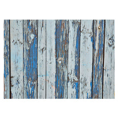 Aperturee - Shabby Faded Blue Grey Stripe Wood Rubber Floor Mat