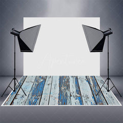 Aperturee - Shabby Faded Blue Grey Stripe Wood Rubber Floor Mat