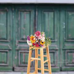 Aperturee - Shabby Green Wooden Door Backdrop For Photography