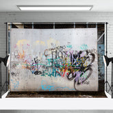 Aperturee - Shabby Grey Graffiti Wall Backdrop For Photo Shoot