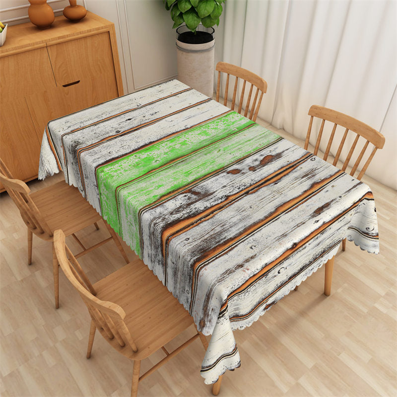 Aperturee - Shabby White Green Wood Texture Rectangle Tablecloth