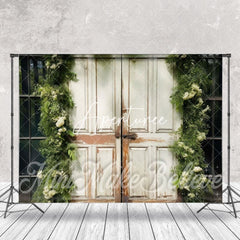 Aperturee - Shabby White Wood Door Birthday Cake Smash Backdrop