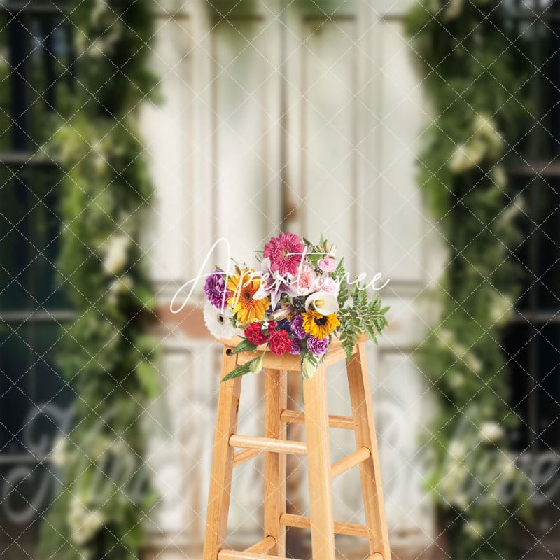 Aperturee - Shabby White Wood Door Birthday Cake Smash Backdrop