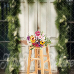 Aperturee - Shabby White Wood Door Birthday Cake Smash Backdrop