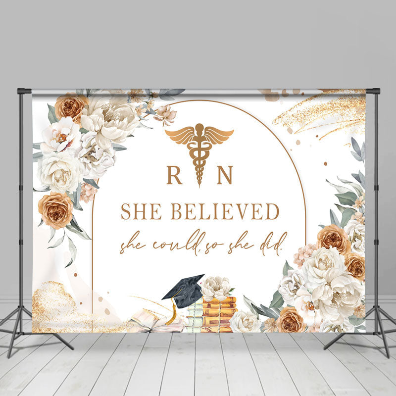 Aperturee - She Believed Floral Graduation Backdrop For Girl