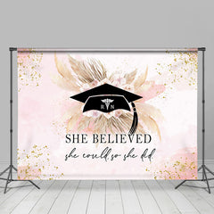 Aperturee - She Believed Pink Floral Boho Graduation Backdrop