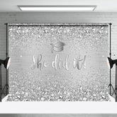 Aperturee - She Did Glitter Silver Diamonds Graduation Backdrop