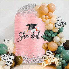 Aperturee - She Did It Pink Silver Congrats Grad Arch Backdrop