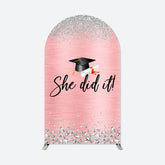 Aperturee - She Did It Pink Silver Congrats Grad Arch Backdrop