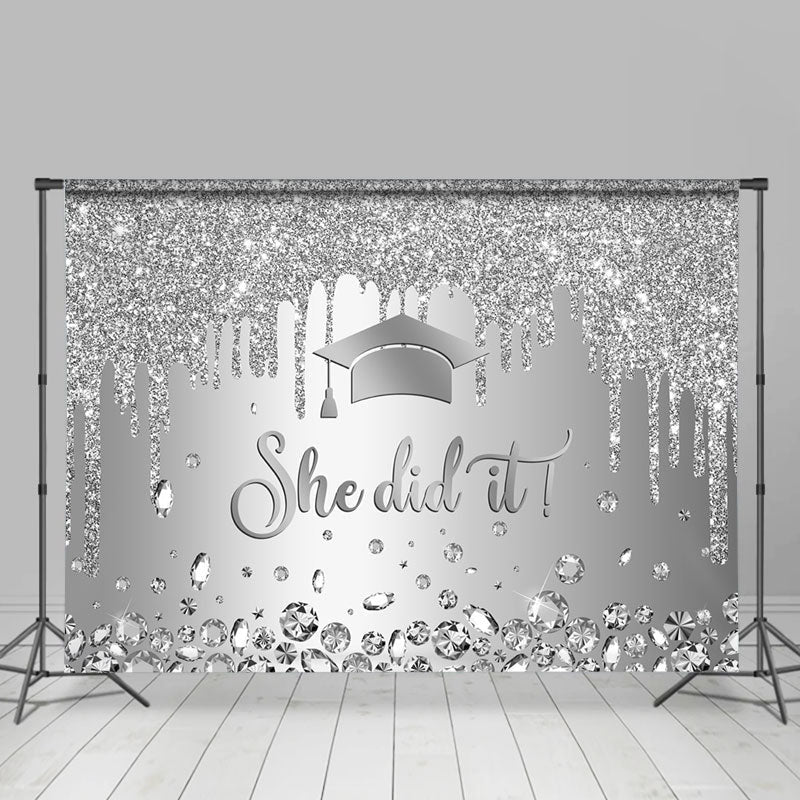 Aperturee - She Did It Silver Diamond Simple Graduation Backdrop
