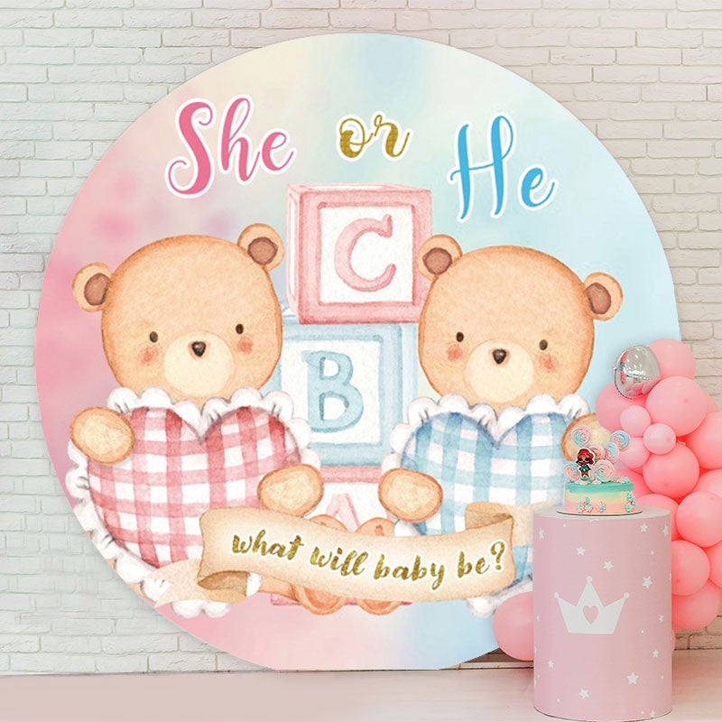Aperturee - She Or He Bear Circle Baby Shower Backdrop