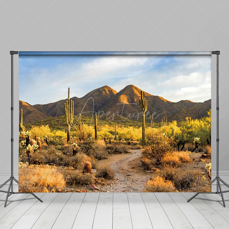 Aperturee - Aperturee Desert Gobi Cactus Mountain Sky Photography Backdrop