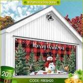 Aperturee - (Ship In 24HR) Aperturee Red Black Plaid Snowman Christmas Garage Door Banner