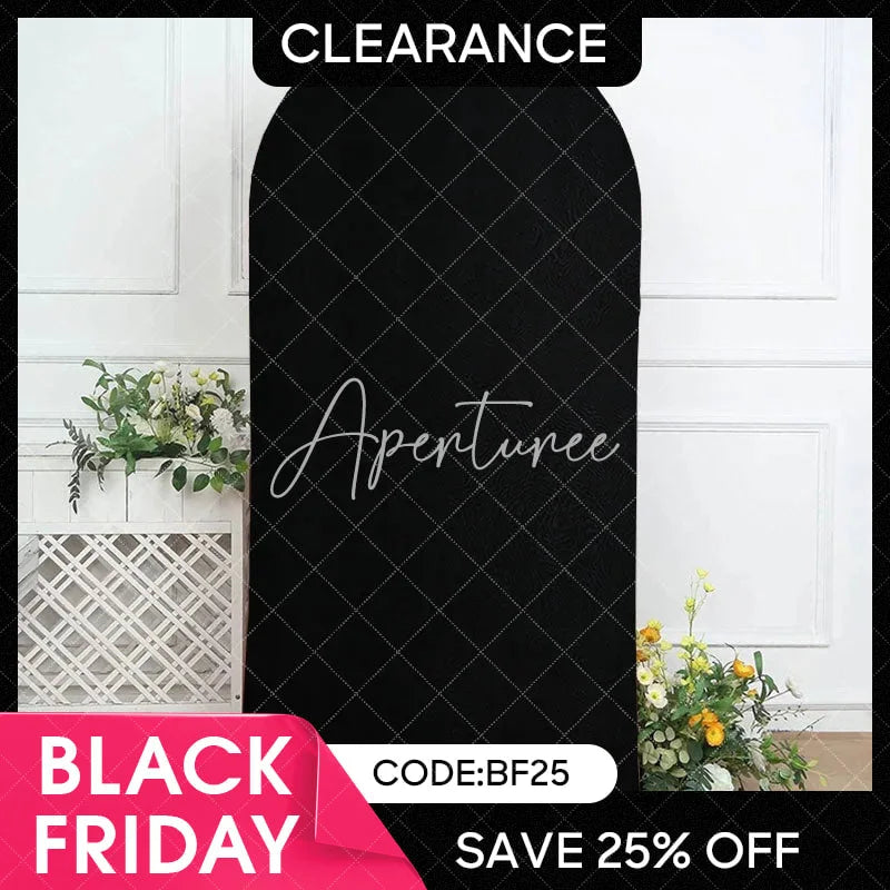 Aperturee - (Ship In 24HR) Black Spandex Fit Round Top Backdrop Wedding Arch Cover