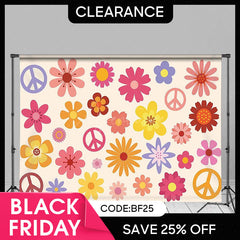 Aperturee - (Ship In 24HR) Colorful Flower Hippie Peace Symble Birthday Backdrop