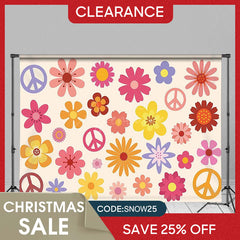 (Ship In 24HR) Colorful Flower Hippie Peace Symble Birthday Backdrop