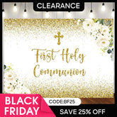 (Ship In 24HR) First Holy Communion Golden Bokeh Backdrop for Kids