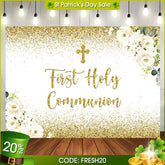 (Ship In 24HR) First Holy Communion Golden Bokeh Backdrop for Kids