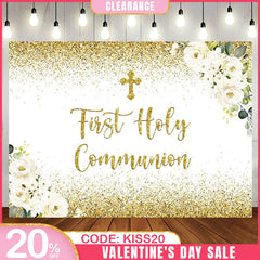 (Ship In 24HR) First Holy Communion Golden Bokeh Backdrop for Kids