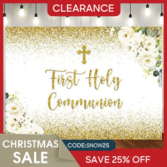 (Ship In 24HR) First Holy Communion Golden Bokeh Backdrop for Kids