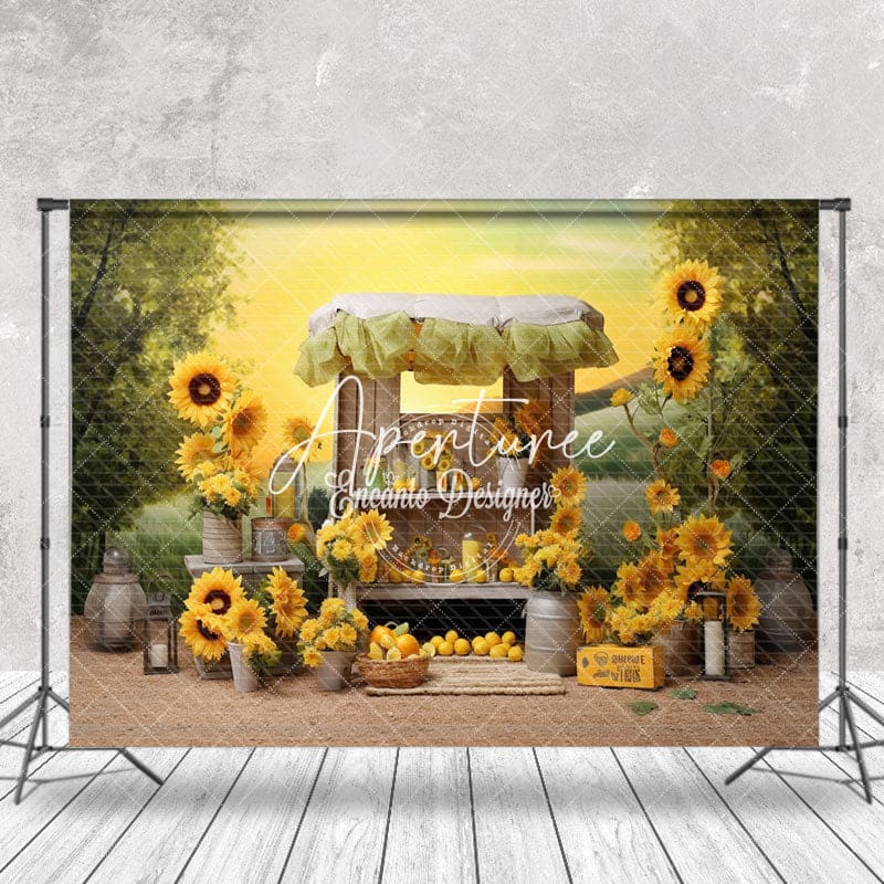 Aperturee - Grassland Trees Sunflowers Lemon Potography Backdrop