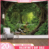 (Ship In 24HR) Green Nature Forest 3D Printed Landscape Wall Tapestry