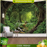 (Ship In 24HR) Green Nature Forest 3D Printed Landscape Wall Tapestry