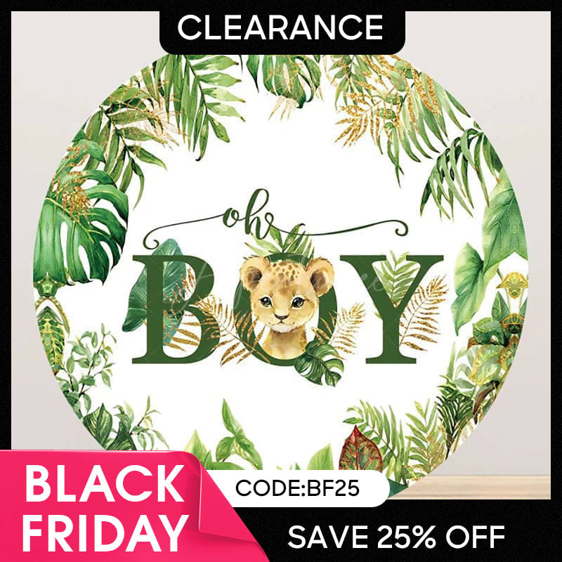 Aperturee - (Ship In 24HR) Round Safari Lion Oh Baby Gender Reveal Backdrop