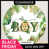 Aperturee - (Ship In 24HR) Round Safari Lion Oh Baby Gender Reveal Backdrop