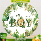 Aperturee - (Ship In 24HR) Round Safari Lion Oh Baby Gender Reveal Backdrop