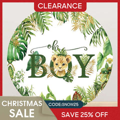 Aperturee - (Ship In 24HR) Round Safari Lion Oh Baby Gender Reveal Backdrop